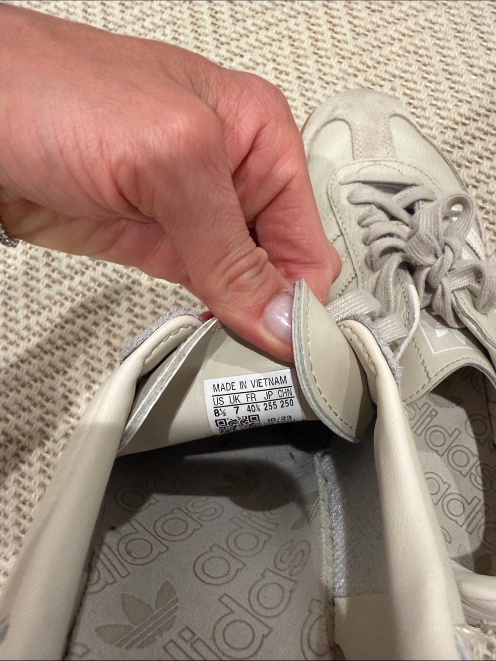 adidas Samba Women’s Sneakers in Light Gray and Gum Sole - Picture 3 of 3